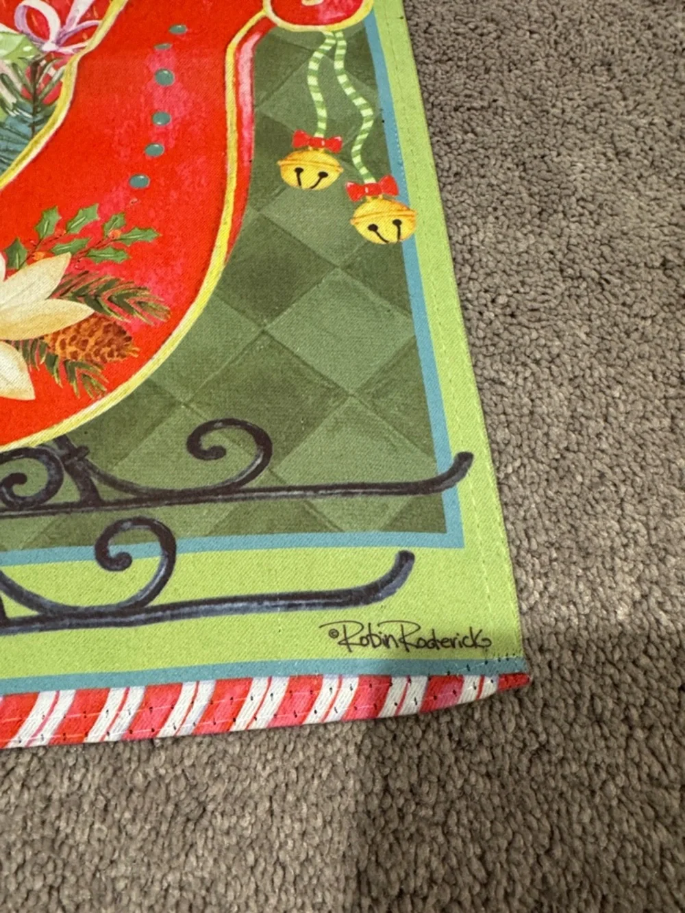 Robin Roderick “Happy Holidays” Christmas Sleigh Garden Flag 12.5x18